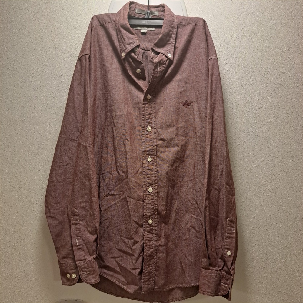 Dockers Shirt Mens Medium Burgundy Button Down Collar Easy Care Long Sleeve New